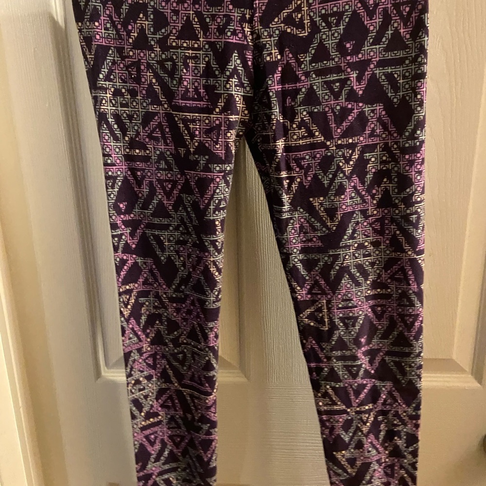 LuLaRoe Kids Leggings with Purple and Black Geometric Design
